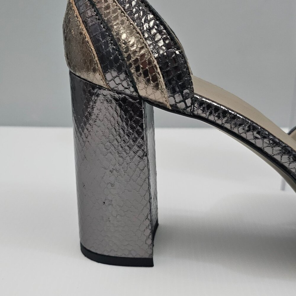 AllSaints Tia Platform Heel Sandal Womens 10 Metallic Bronze Gold Gray Embossed - Picture 5 of 16